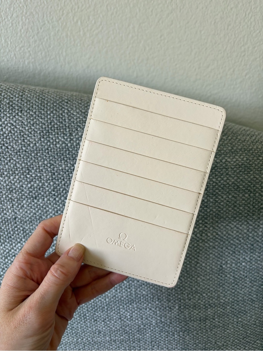 Omega Cream Leather Card Sleeve with Multiple Slots